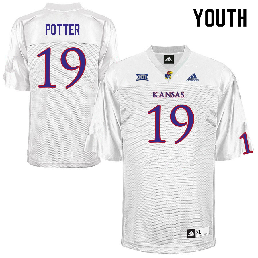 Youth #19 Gavin Potter Kansas Jayhawks College Football Jerseys Sale-White - Click Image to Close
